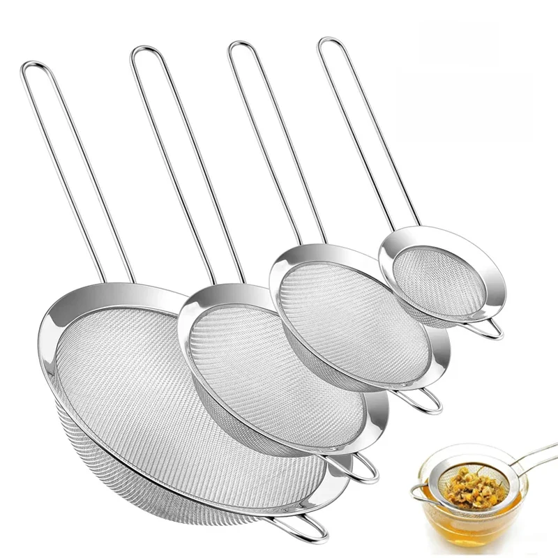 1/3/4Pcs/Set Drut ze stali nierdzewnej Drobne sitko do oleju Durszlak do mąki Sito Przesiewacz Narzędzia do pieczenia Akcesoria kuchenne — zdjęcie 2