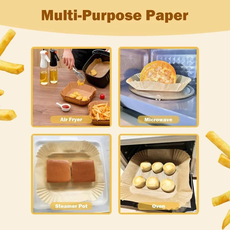 50pcs 8in Square Air Fryer Parchment Liners - Non-Stick Food Grade, Fit 5-8QT Basket, Air Fryer/Microwave/Steamer Use - 5