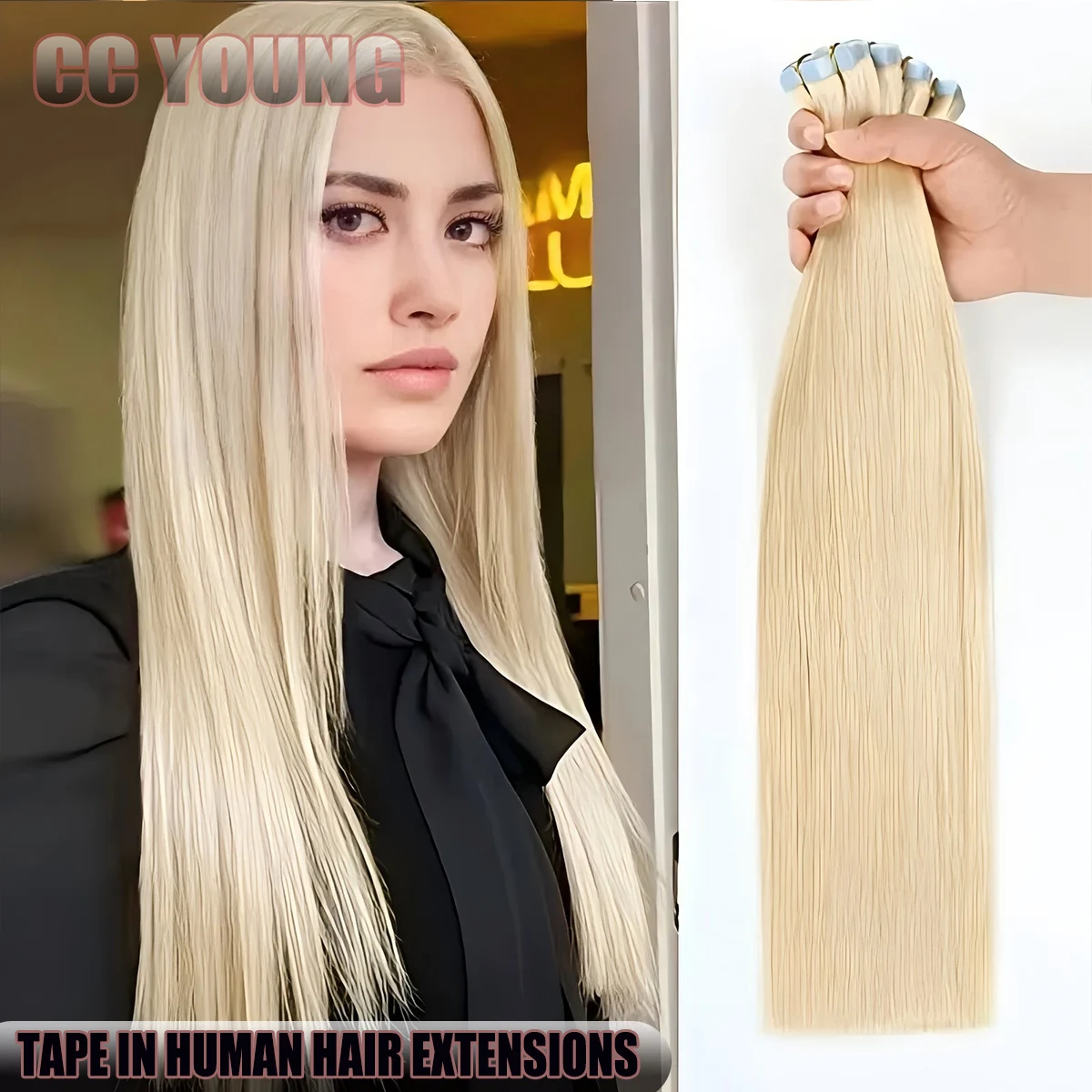 プラチナブロンドテープインヘアエクステンション-100-レミー人毛-50g-20-個-女性用-髪の長さとボリュームを追加します