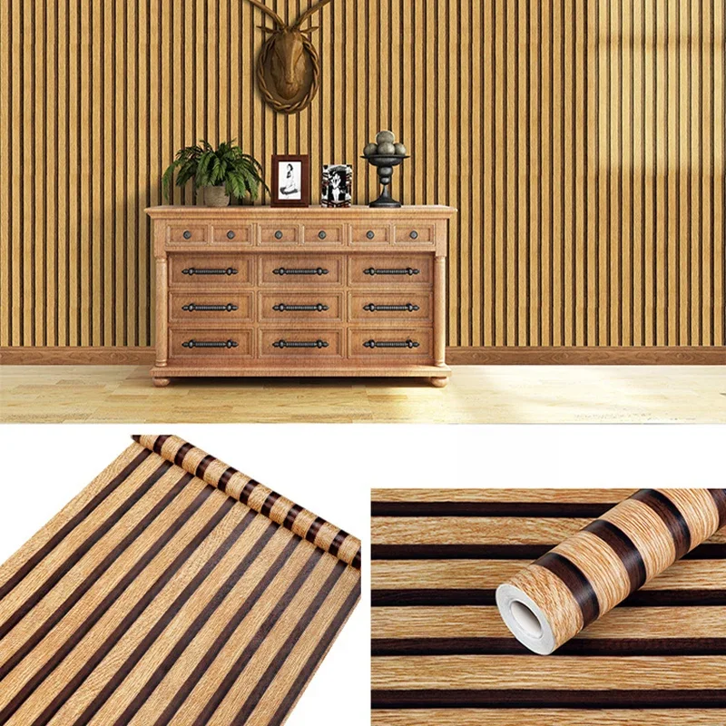 45CM PVC hout gestreept zelfklevend behang achtergrond muur bureau kast meubelrenovatie waterdichte sticker - afbeelding 2