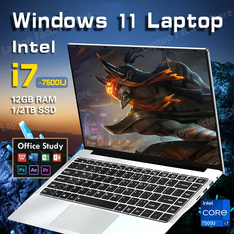 Nueva computadora portátil ultradelgada Intel Core i7-7500U de 14,1 pulgadas, Windows 11 Pro, 12 GB de RAM, 1 TB SSD, juegos, oficina, estudio