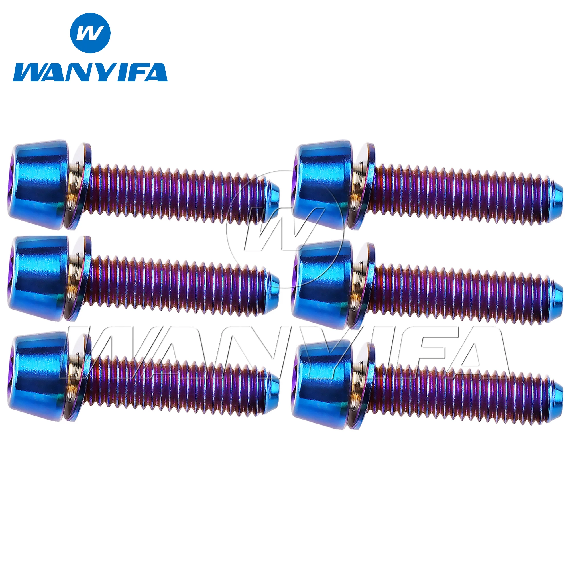 Wanyifa 6pcs Titanium Bolt M5x16 18 20mm Taper Allen Hex Head Screws with Washer for Bicycle Parts