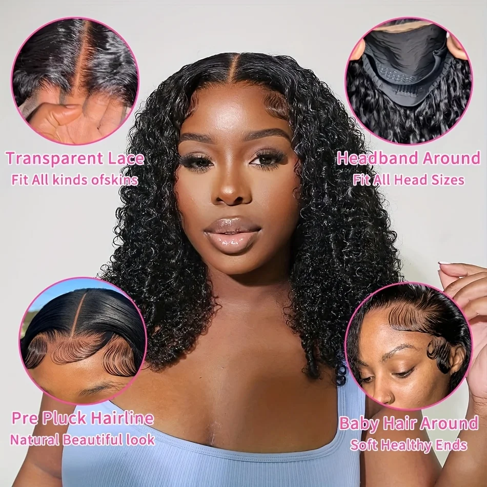 Deep Wave Bob Wig Human Hair 13x4 Curly Lace Front Wigs Human Hair Pre Plucked Short Curly Frontal Bob Wigs For Black Women Wet And Wavy 4x4 Lace Closure Bob Wigs image 6