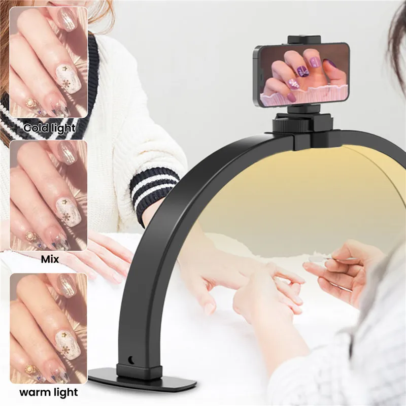 Beauty Salon Half Moon Lamp with Holder Nail Painting Desktop Arch Curved Ring Led Manicure Nail Art Eyelash Light