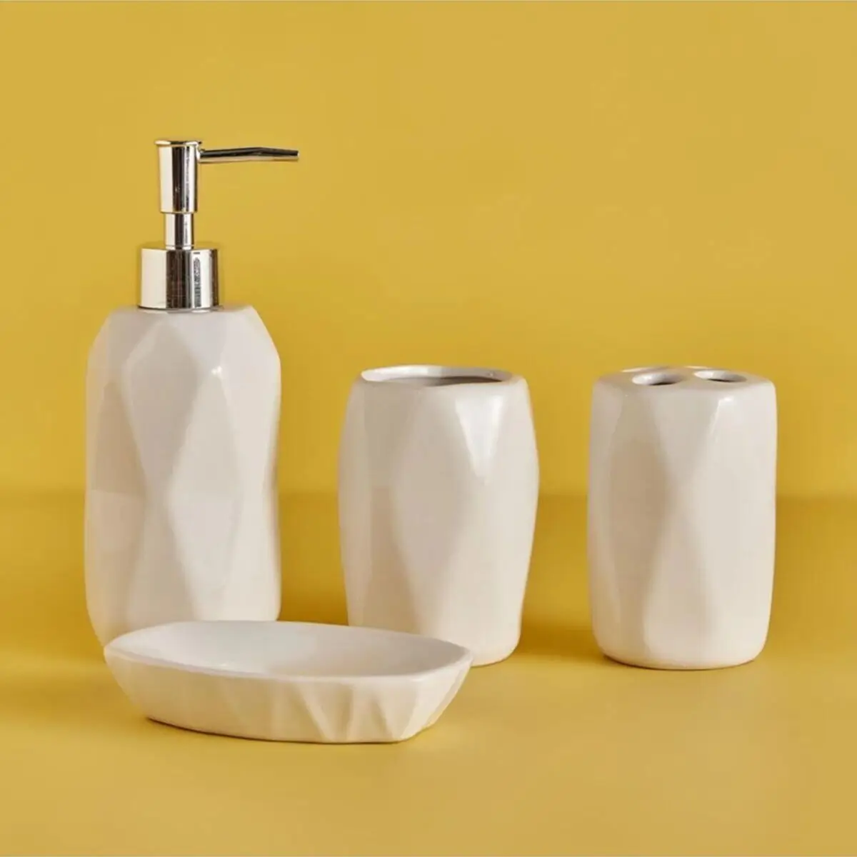 Bathroom Accessory Set White 4 Pcs Dolomite Stylish Toothbrush Holder Liquid Soap Dispenser Solid Soap Holder Organizer For Home