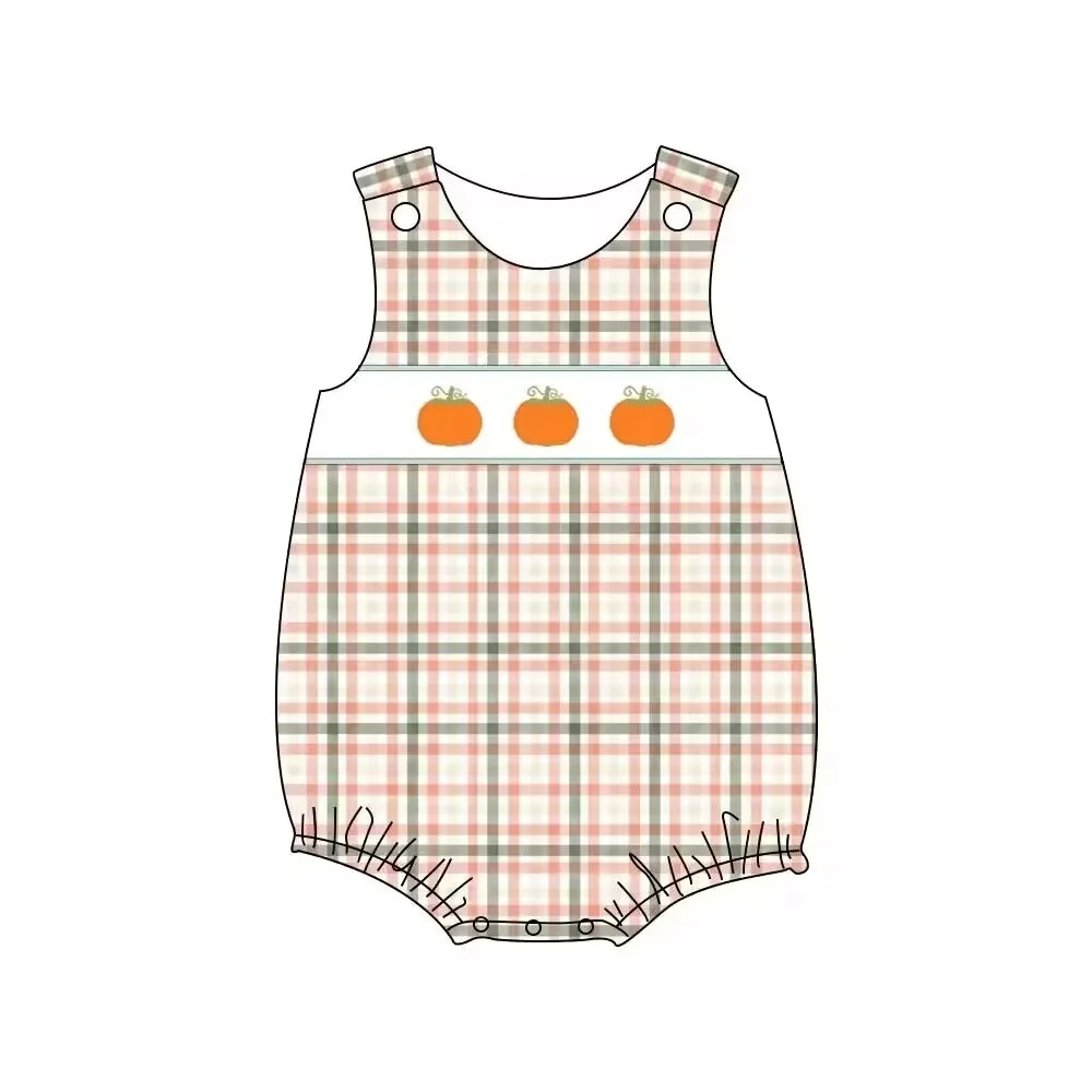 Baby and Toddler Summer Sleeveless Shorts Thanksgiving Pumpkin Print Orange Boutique Jumpsuit Wholesale and Retail