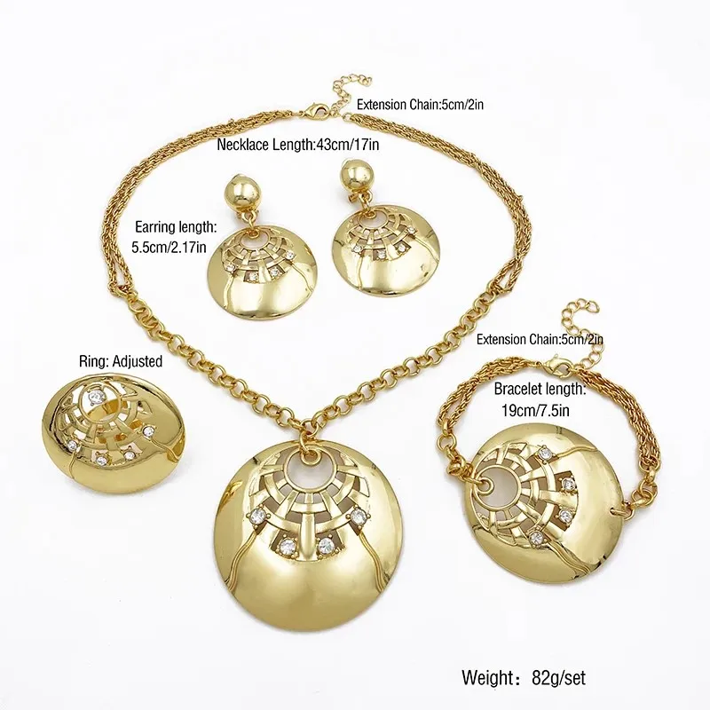 Classic Design Jewelry Sets For Women Premium Gold Plated Jewelry High Quality Round Necklace Earrings Bracelet Ring Trending