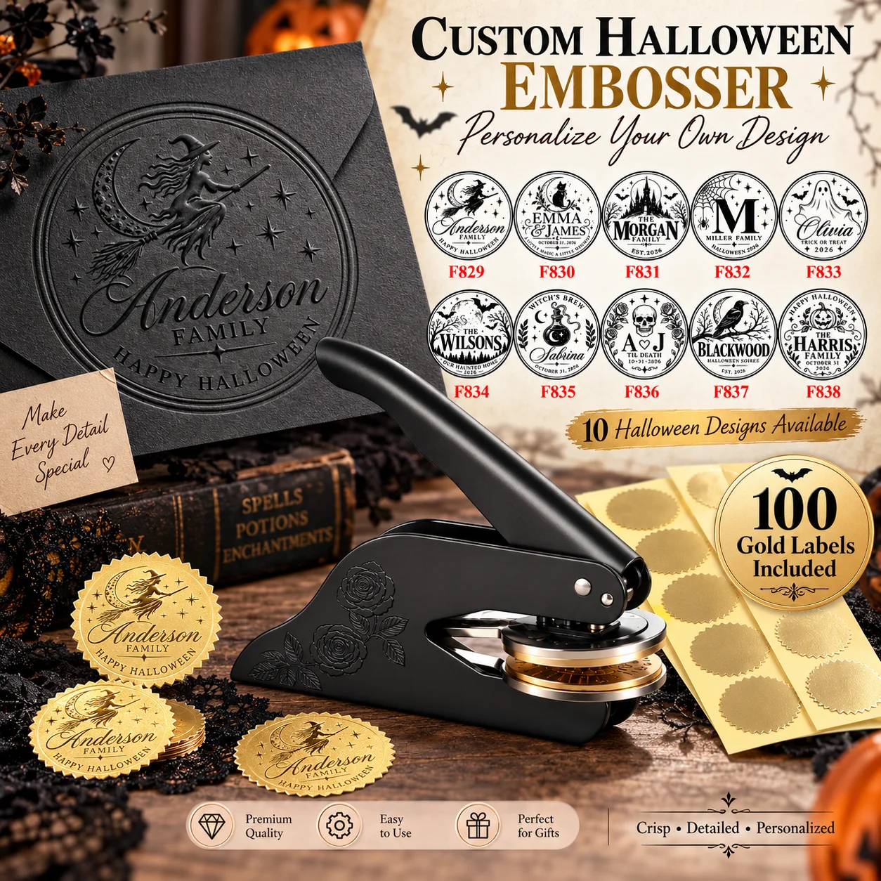 Custom Halloween Embosser Stamp LOGO Customized Wedding Library Book Private Seals Customization Logo Envelope Party Invitation
