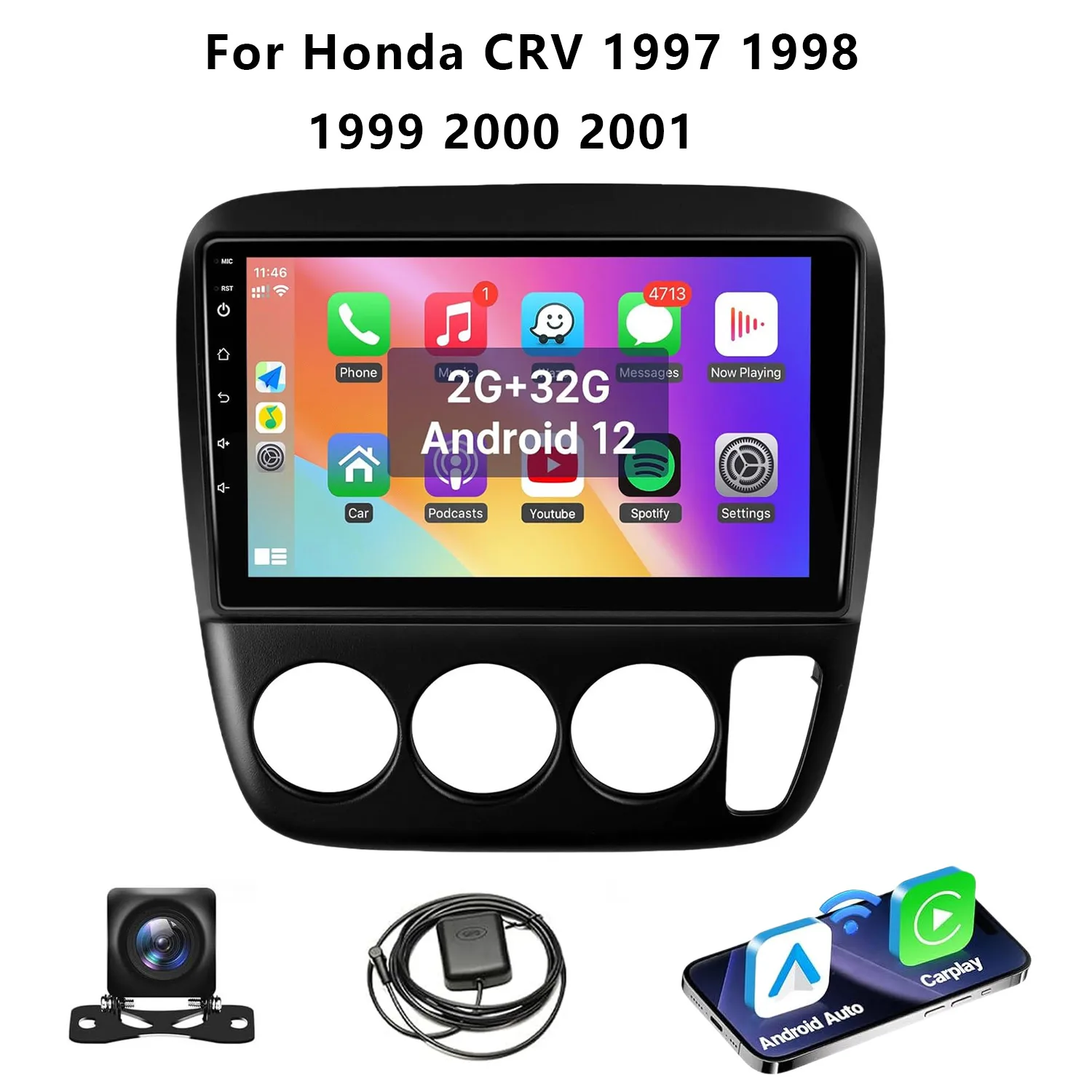 

Leadfan 9 Inch Wireless Car Radio for Honda CRV 1997-2001 Manual AC Touch Screen Car Stereo with Backup Camera GPS WIFI 2G+32G