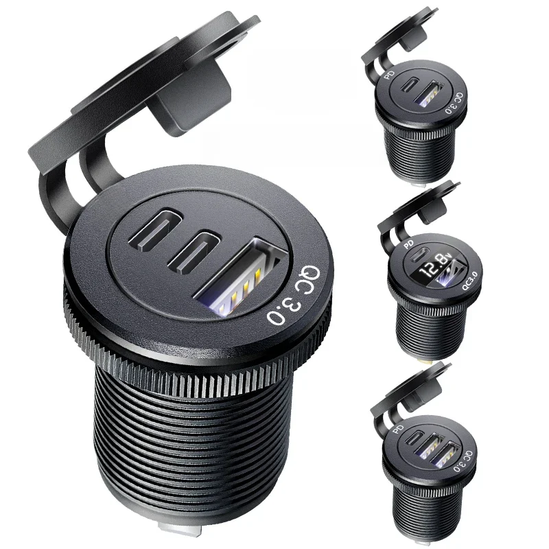 Chargeur rapide de voiture 12V, prise de courant QC3.0 et PD, Port USB, adaptateur de chargeur de voiture, charge rapide pour voiture, bateau, Marine, RV, moto