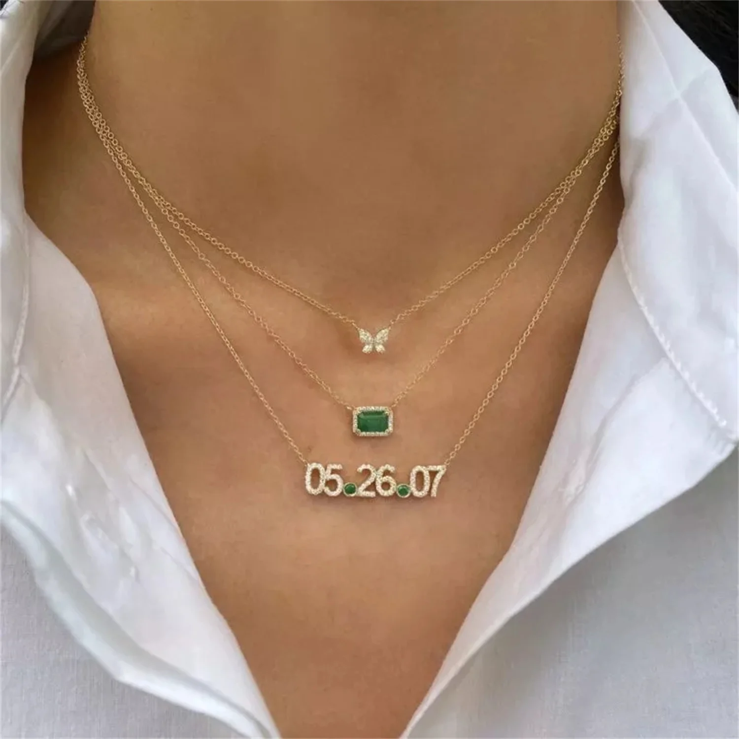 

Personalized Adjustable Date Necklace With Birthstone Custom Cubic Zircon Year Number Pendant Jewelry Birthday Gift