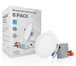 TORCHSTAR 6 Inch Slim LED Recessed Lighting with Junction Box, 12W Ultra-Thin LED Recessed Light, 4000K Cool White, 6pack