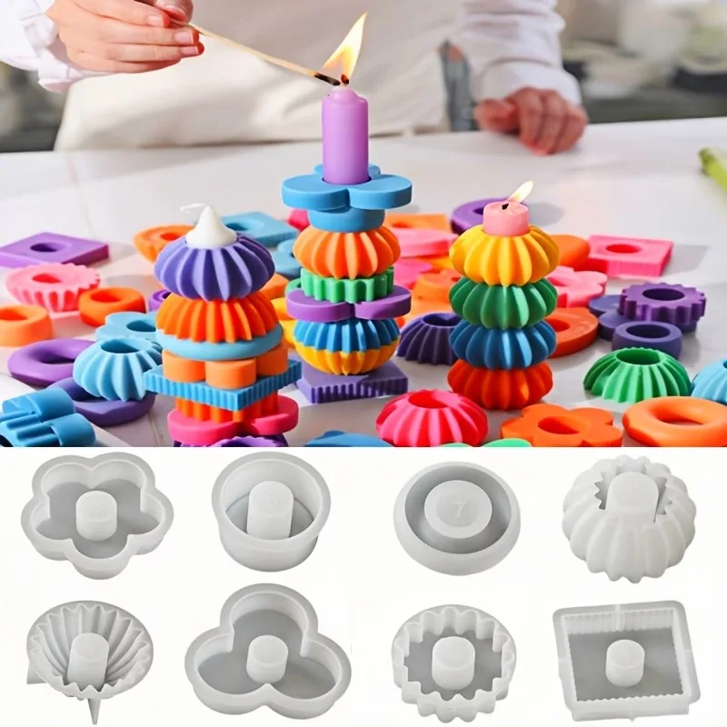 DIY Building Blocks Stackable Silicone Candle Mold Geometric Long Taper Candle Moulds Home Christmas Decor Tool