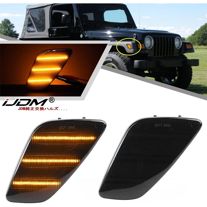 

For Jeep Wrangler TJ 1997-2006 Clear & Smoked Lens Amber Front Turn Signal Lamp LED Side Fender Marker Light