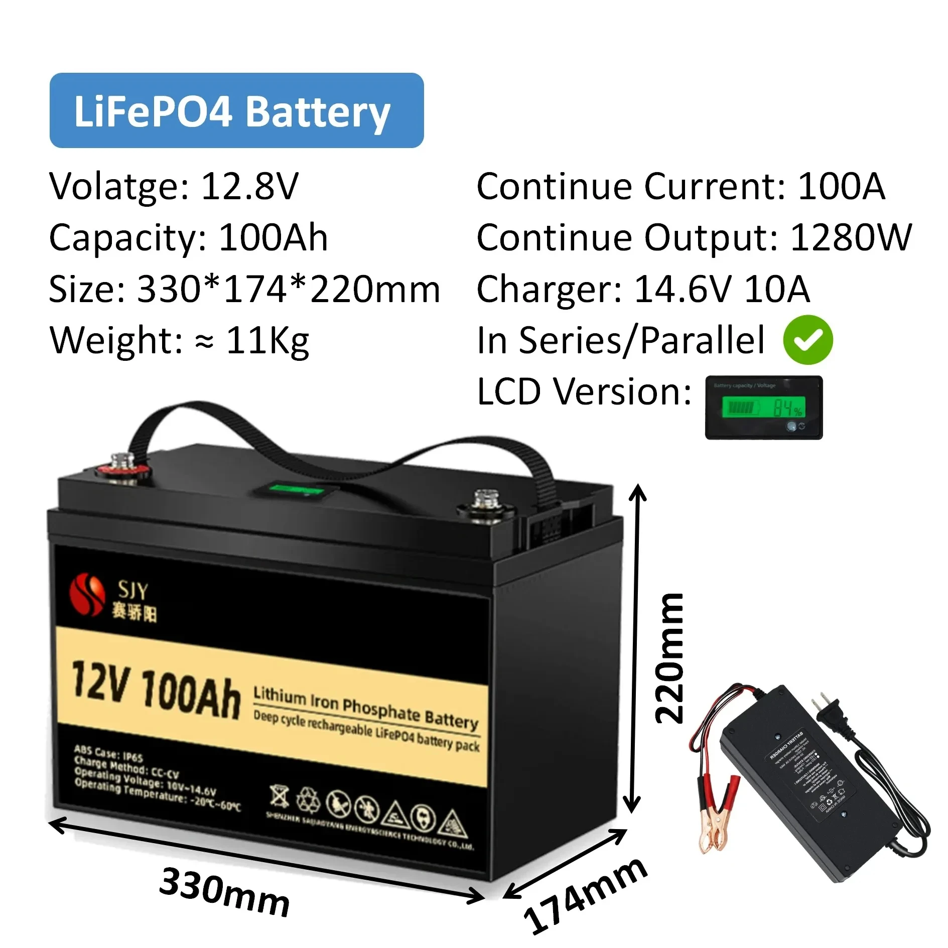 LiFePO4 Bateria, Fosfato de Ferro De Lítio para Motores de Propulsão Elétrica Marinha, Sistema Solar, 12V, 24V, 48V, 100Ah