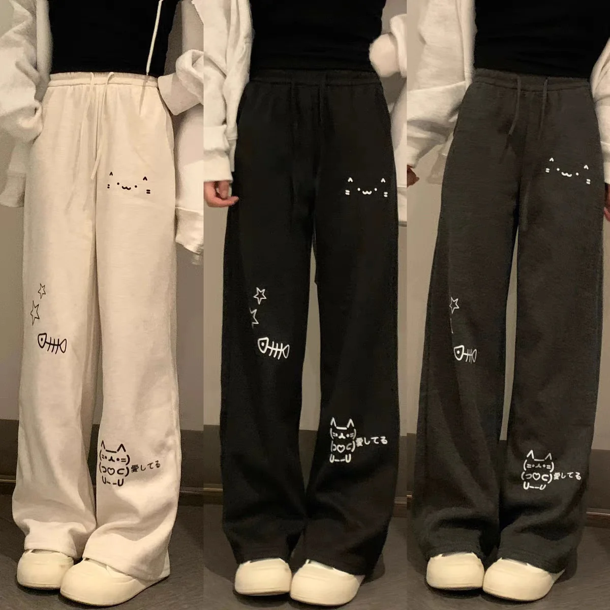 

Японские широкие брюки-карго женские с мультяшным принтом в консервативном стиле Pantalones Mujer Y2k эстетические гранж-карманные джоггеры спортивные штаны