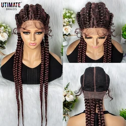 32 inches Large Four Braid Lace Wig for Black Women Braided Wig  Full Lace Box Braids Wig Women Synthetic Braided