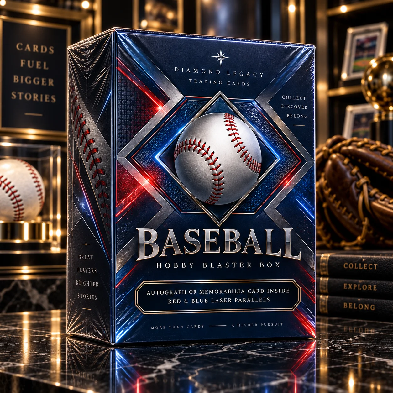 2026 Baseball Hobby Blaster Box, 6 Packs, 15 Cards Per Pack, 1 Autograph or Memorabilia Card Per Box on Average, 3 Exclusive Red and Blue Laser Parallels Holiday Gift for Baseball Fans and Collectors
