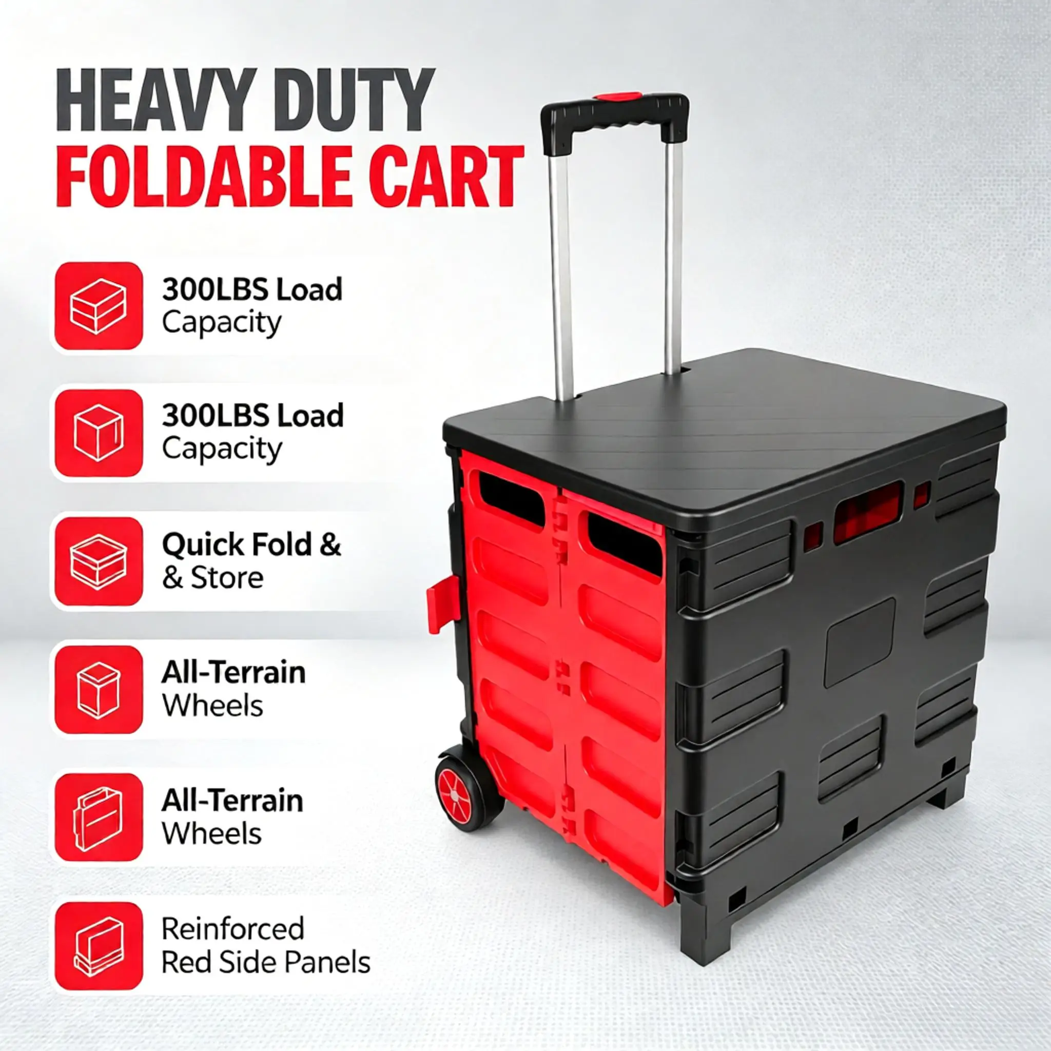 Carrello pieghevole multifunzionale da 300 libbre; carrello robusto con ruote e manico telescopico; design a chiusura rapida; ideale per fare la spesa, traslochi, campeggio e stoccaggio.