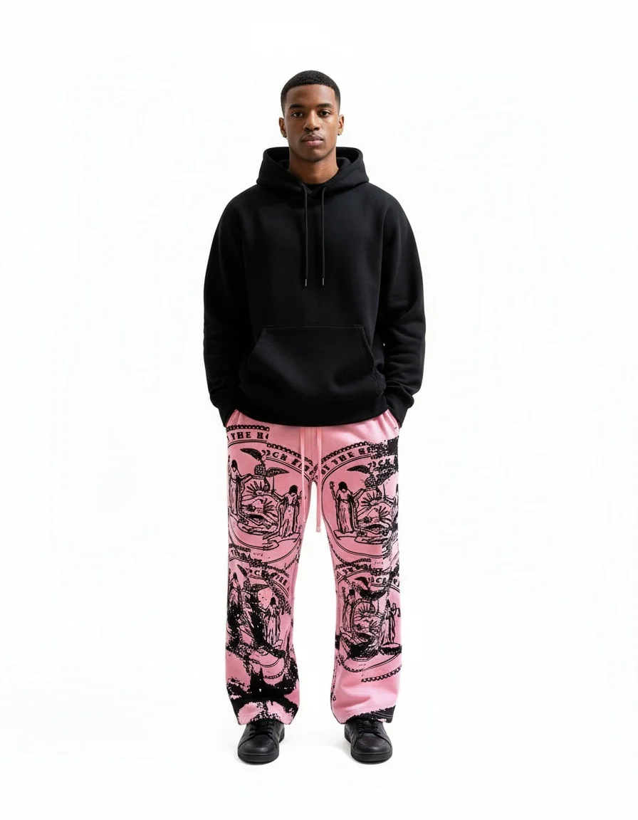 

Европейские и американские свободные спортивные штаны с эластичной резинкой на талии и принтом, темные спортивные штаны в стиле аниме в уличном стиле