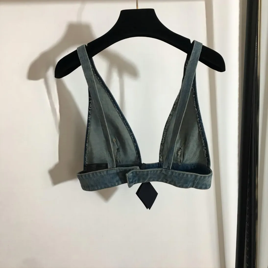 

2024 Winter Women's Top New All-In-One Deep V Denim Halter Top Bra Blue 4819