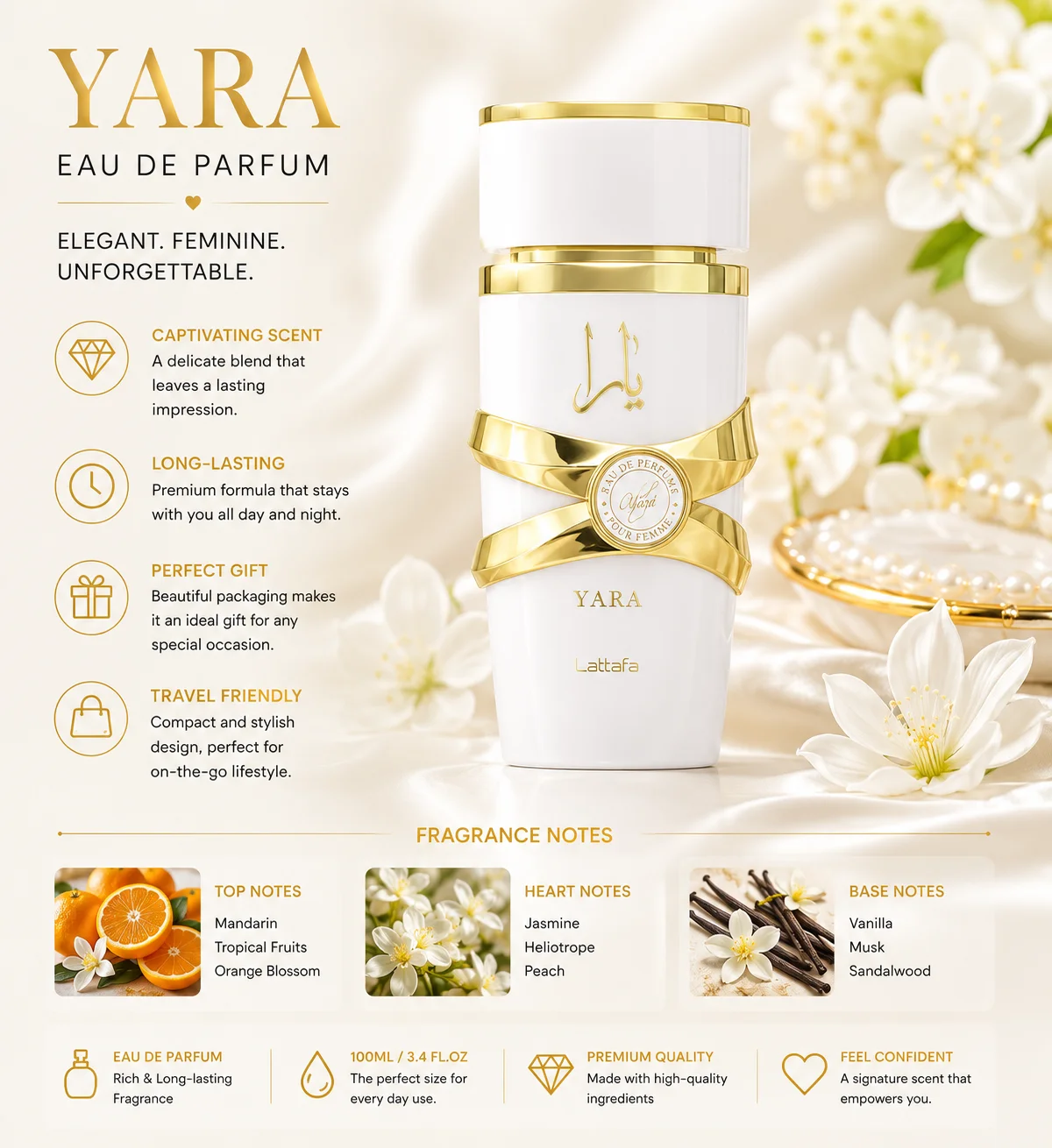 Lattafa Yara Moi - Floral, Fruity, Gourmand - Eau de Parfum Long-Lasting Fragrance for Women, 3.40 Ounce / 100 ml