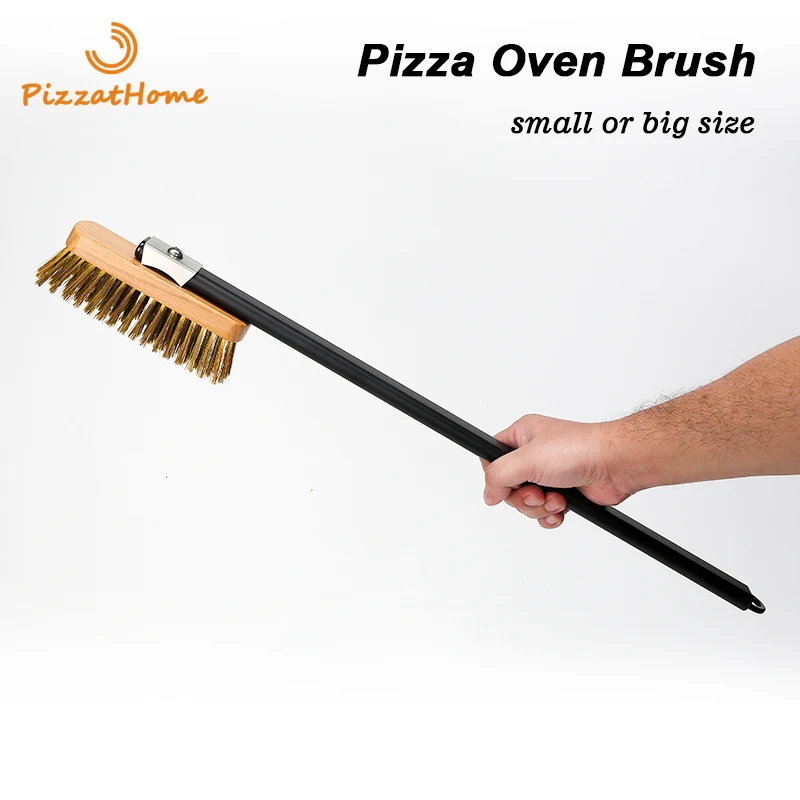 PizzAtHome Beveled Pizza Oven Copper Brush Bristle Brass Scraper Household Grill Cleaning Oven Brush Aluminium Short Long Handle