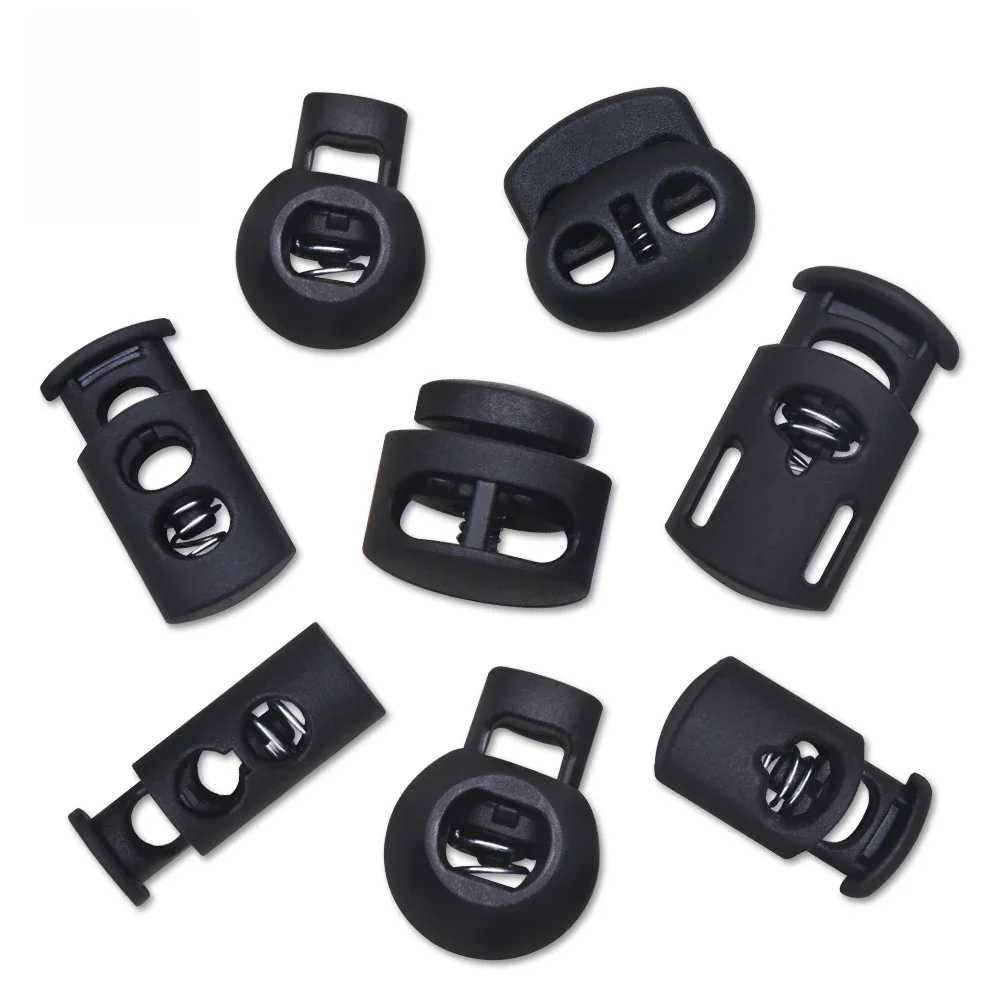 Plástico Stopper Cord Bloqueio Termina, Alterna Clip, Botão Fivela, Preto Frost Cadarço, Sportswear