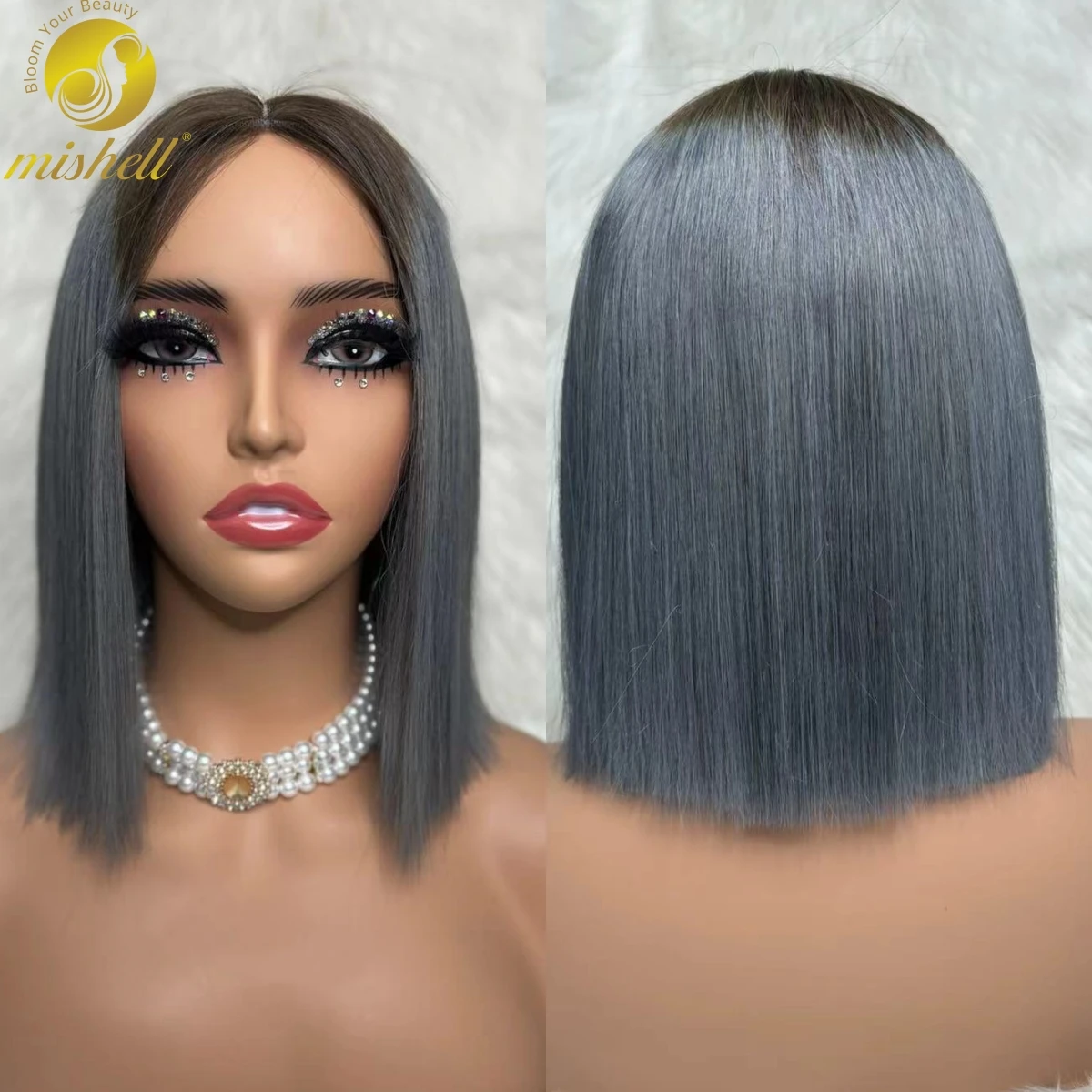 

Grey Color Straight Bob Wig Virgin Human Hair Wigs 2x6 Lace Short Straight Colored Bob Wig PrePlucked Brazilian Virgin Hair Wig