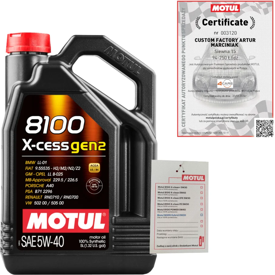 MOTUL 8100 X-CESS GEN2 5 W40 5L BMW LL-01 VW 502 00/505 00 + SUSPENSE