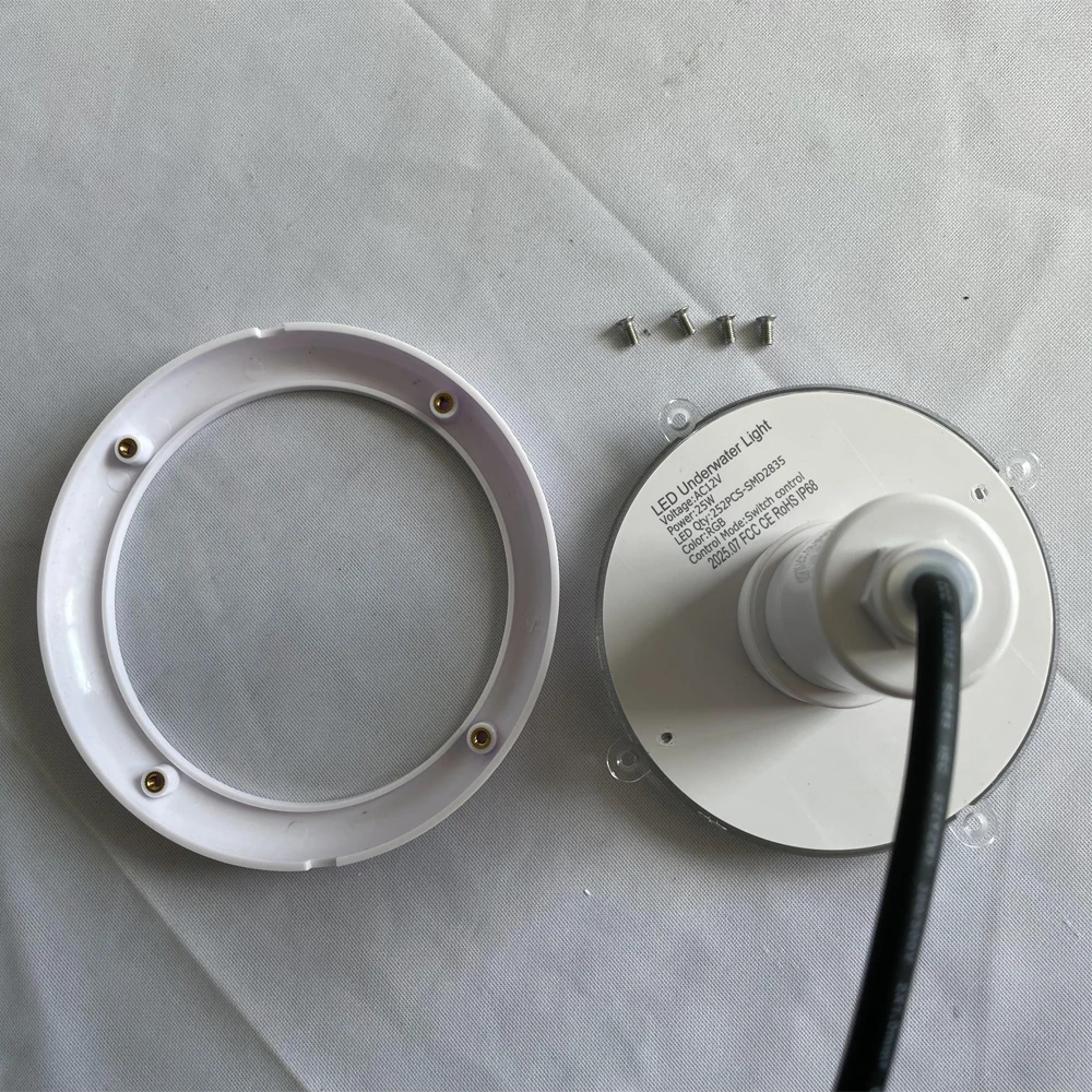 1.5‘ Vinyl Liner Pool Lamp 25W AC12V Resin Filled IP68 Waterproof RGB Multiple Switch on/off Sync Cold White