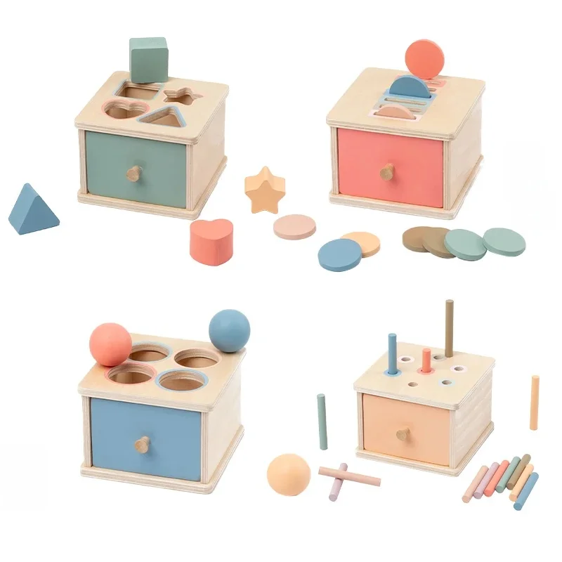 Jouets Montessori pour bébé, boîte à pièces de monnaie en bois, boîte de permanence d'objets, forme de couleur, Match de Cognition, jouet éducatif, jouets à moteur fin
