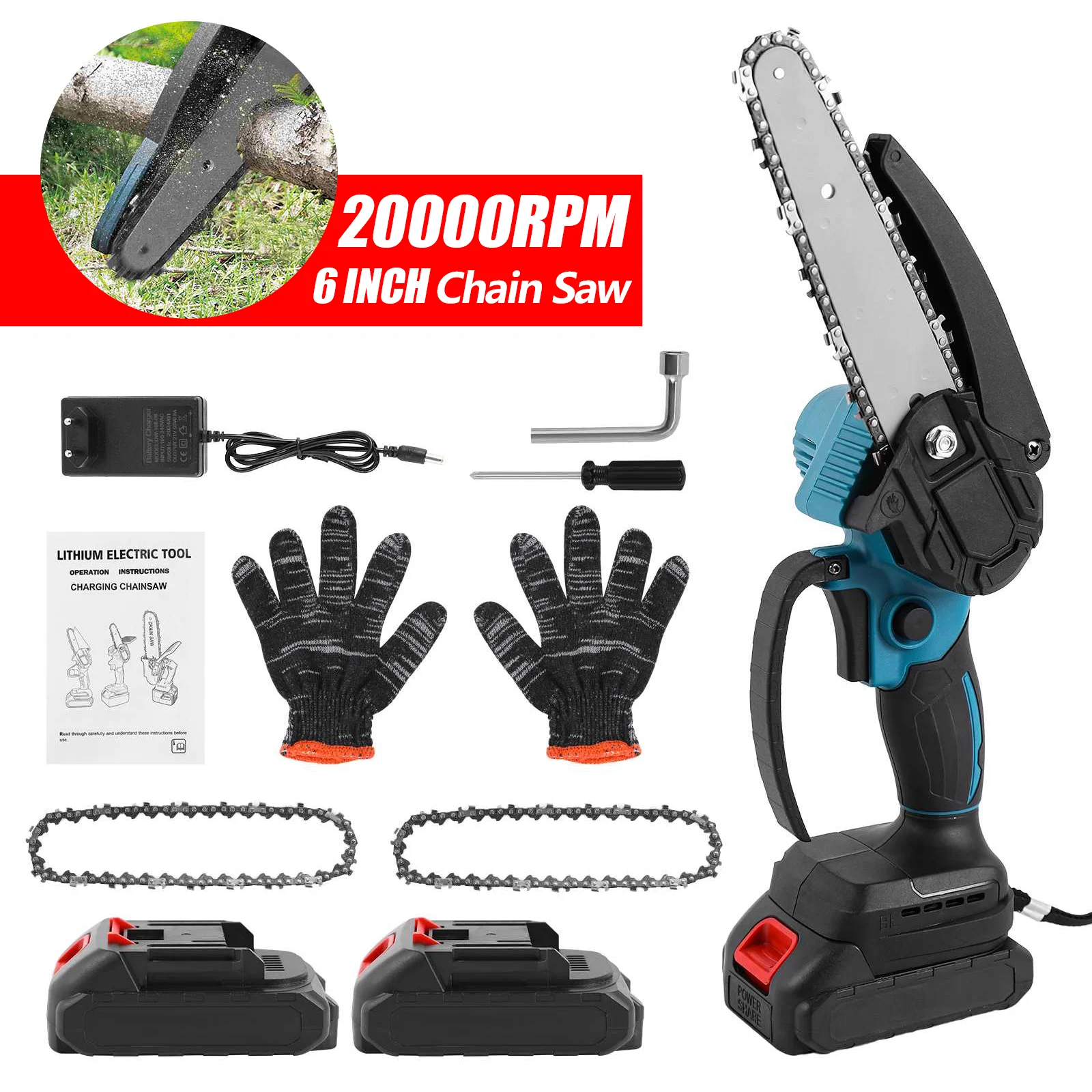 6Inch Chainsaw Removable Handheld Cordless Electric Chain Saw for Makita 21V Lithium Battery Garden Woodworking High Power Tools