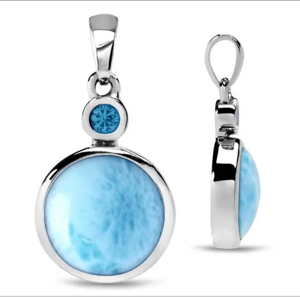 Larimar Jewelry 925 Sterling Silver Jewelry Natural Dominica Larimar Sun Pendant Necklace For Women Gift