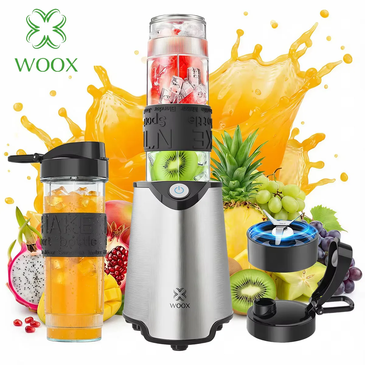 Batidora eléctrica Health WOOX sin BPA para batidos de frutas, 500 W, cuchilla de acero inoxidable, función para triturar hielo