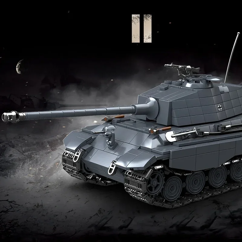 De King Tiger Heavy Tank Sd.Kfz. Bouwstenen uit de Tweede Wereldoorlog 182, zwarte tijgergetrokken gepantserde auto, jongensspeelgoedmodel 100301 - afbeelding 2