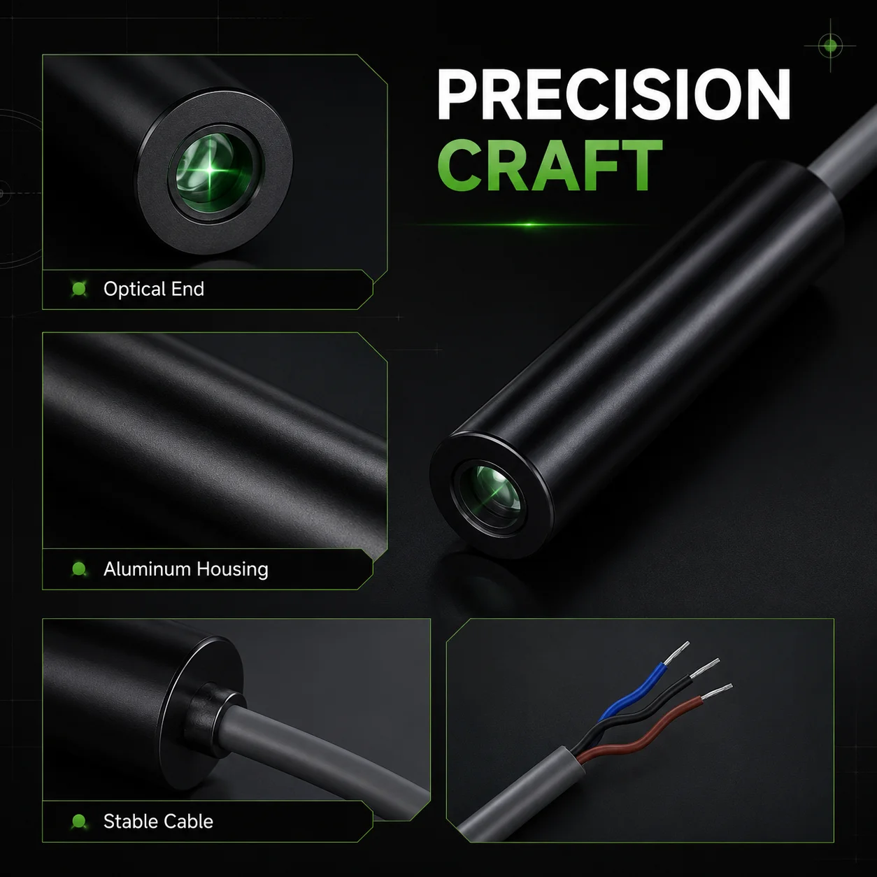 modulo-laser-de-lineas-cruzadas-verdes-de-520nm-carcasa-de-aluminio-y-cableado-estable-para-alineacion-industrial-de-alta-precision