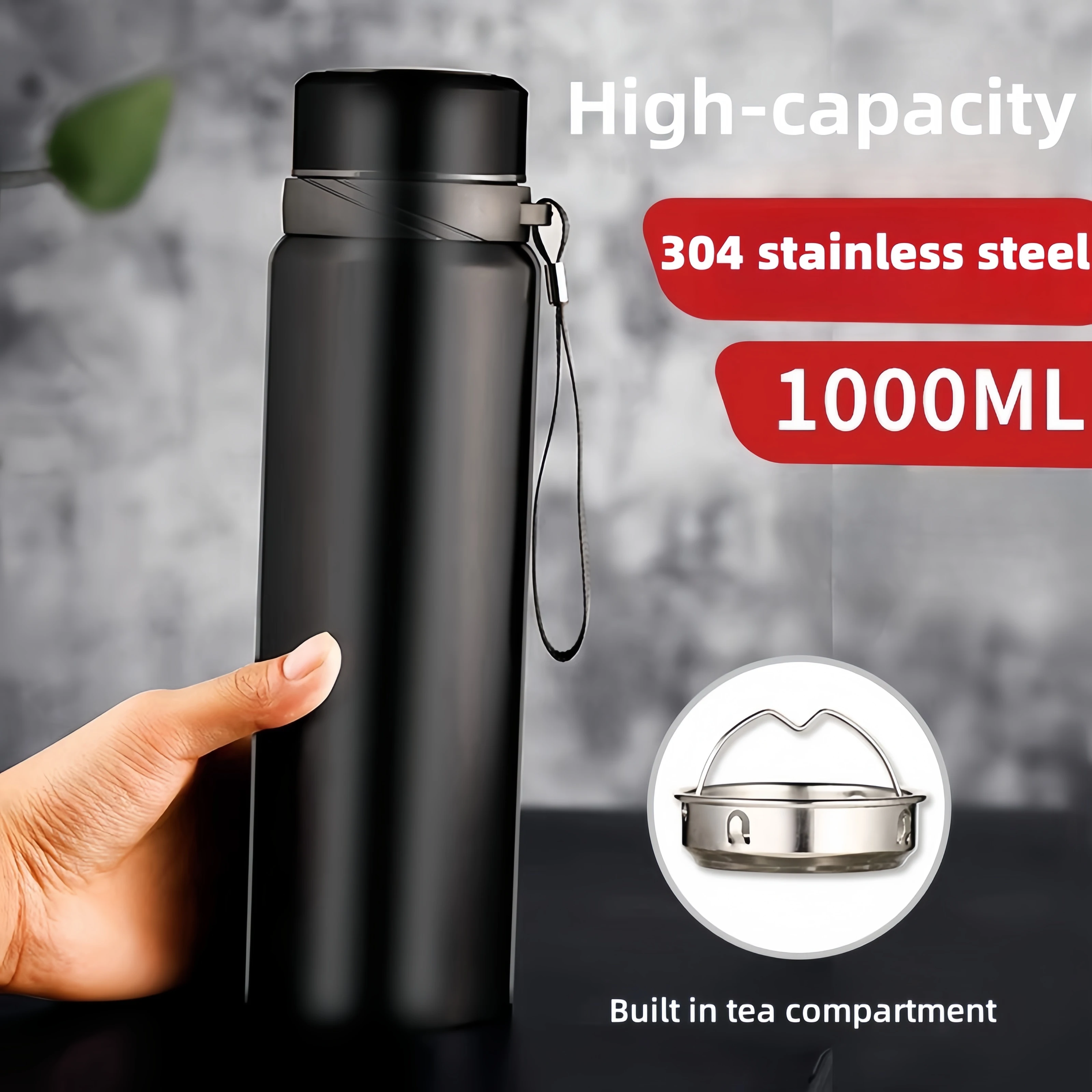1L Stainless Steel In-vehicle Thermos Water Bottle Keep Cold and Hot Water Bottle Thermos for Water Tea Vacuum Flasks