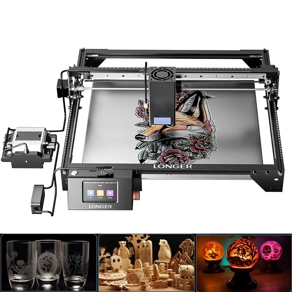 LONGER RAY5 40W Lasergravierer Laserschneider Prägemaschine mit Auto Air Assist, WiFi-Touchscreen, Hochgeschwindigkeits-Präzision, 385×385mm Lasergravur- und Schneidemaschine für DIY-Werkstatt,