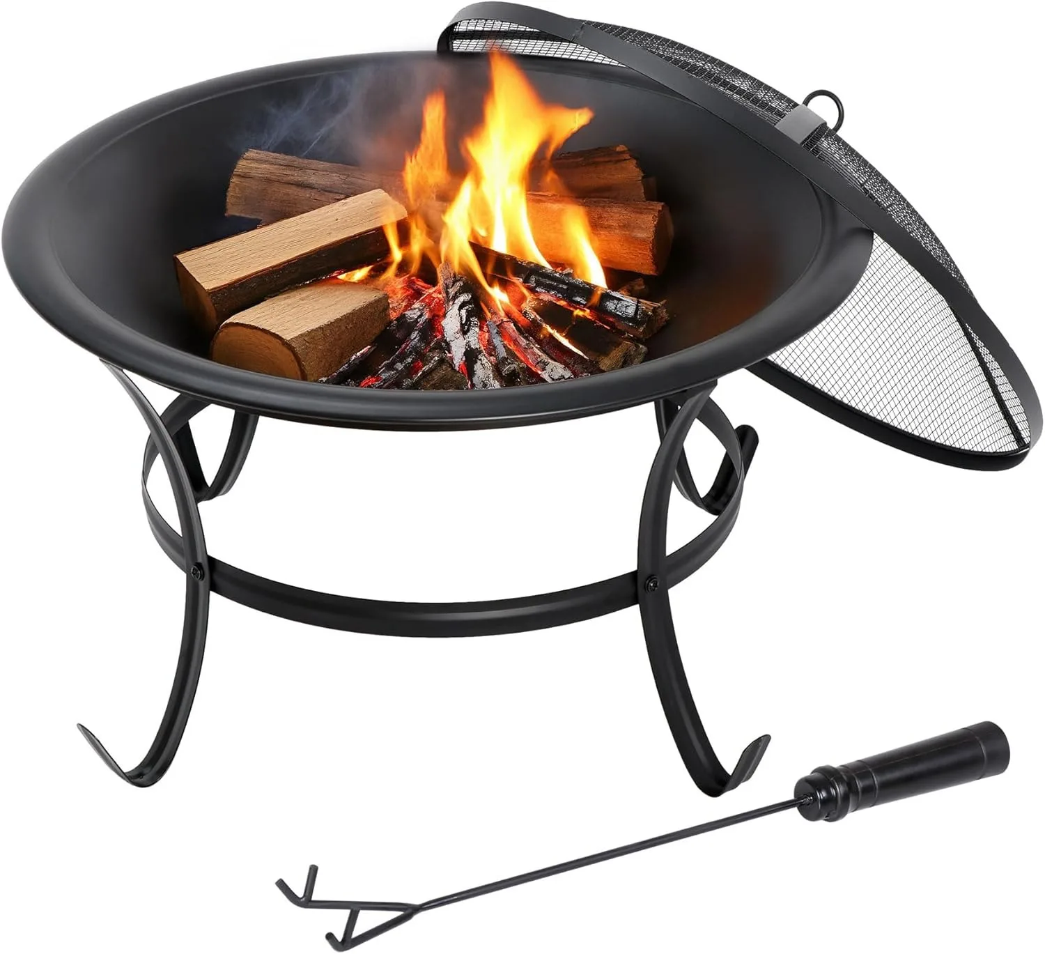 

Fire Pit 22’’ Outdoor Fire Pits Wood Burning Firepit Patio Fire Bowl with BBQ Grill, Spark Screen and Fire Poker for Back