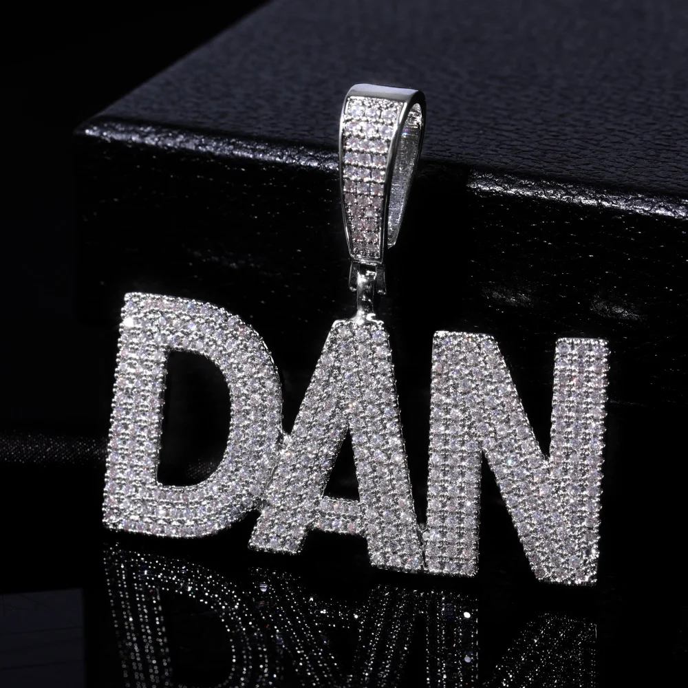 

Custom Iced Out Pave Cubic Zircon Letter Hip Hop Pendant Personalized Name Necklace Chain Solid Back Fashion Jewelry For Him Her