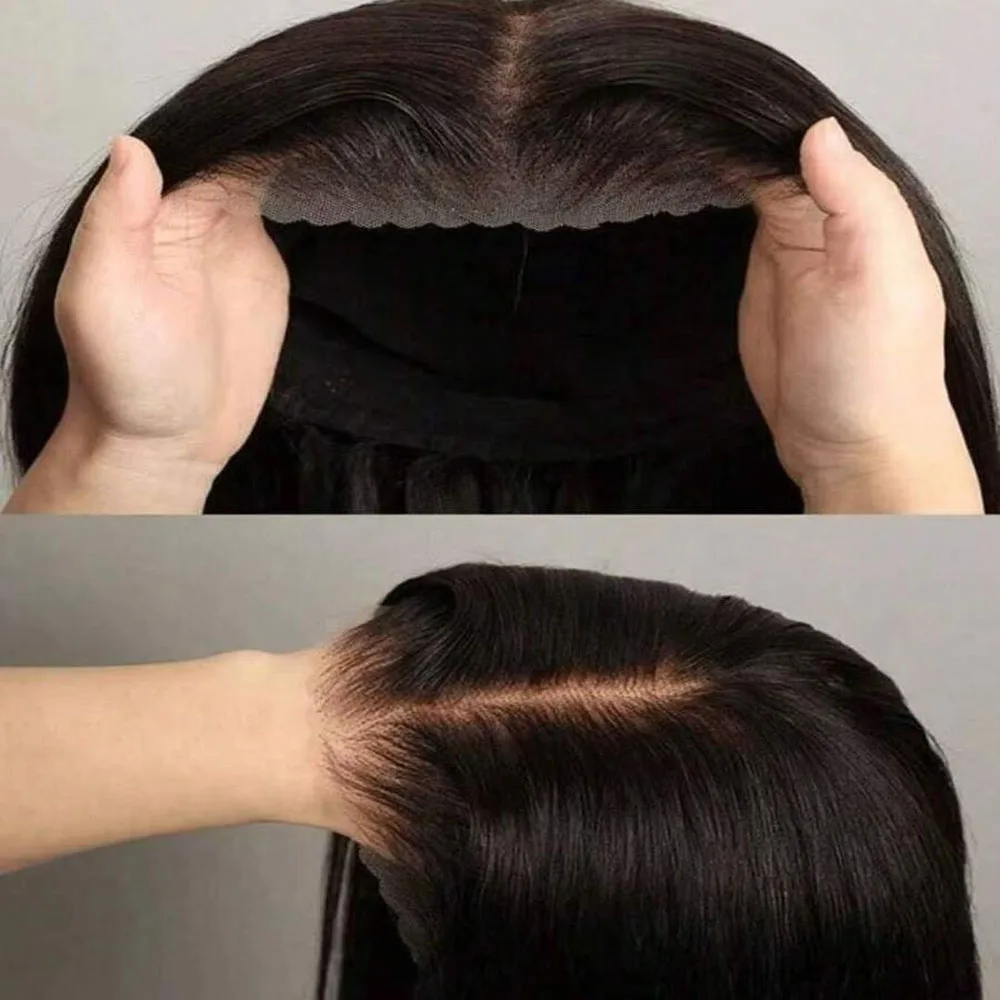 

100% человеческие волосы Bone Straight 16, 42 дюйма, 13x6, HD, кружевные фронтальные парики, 5x5, бесклеевая застежка, 13x4, парик спереди, черный, бразильский