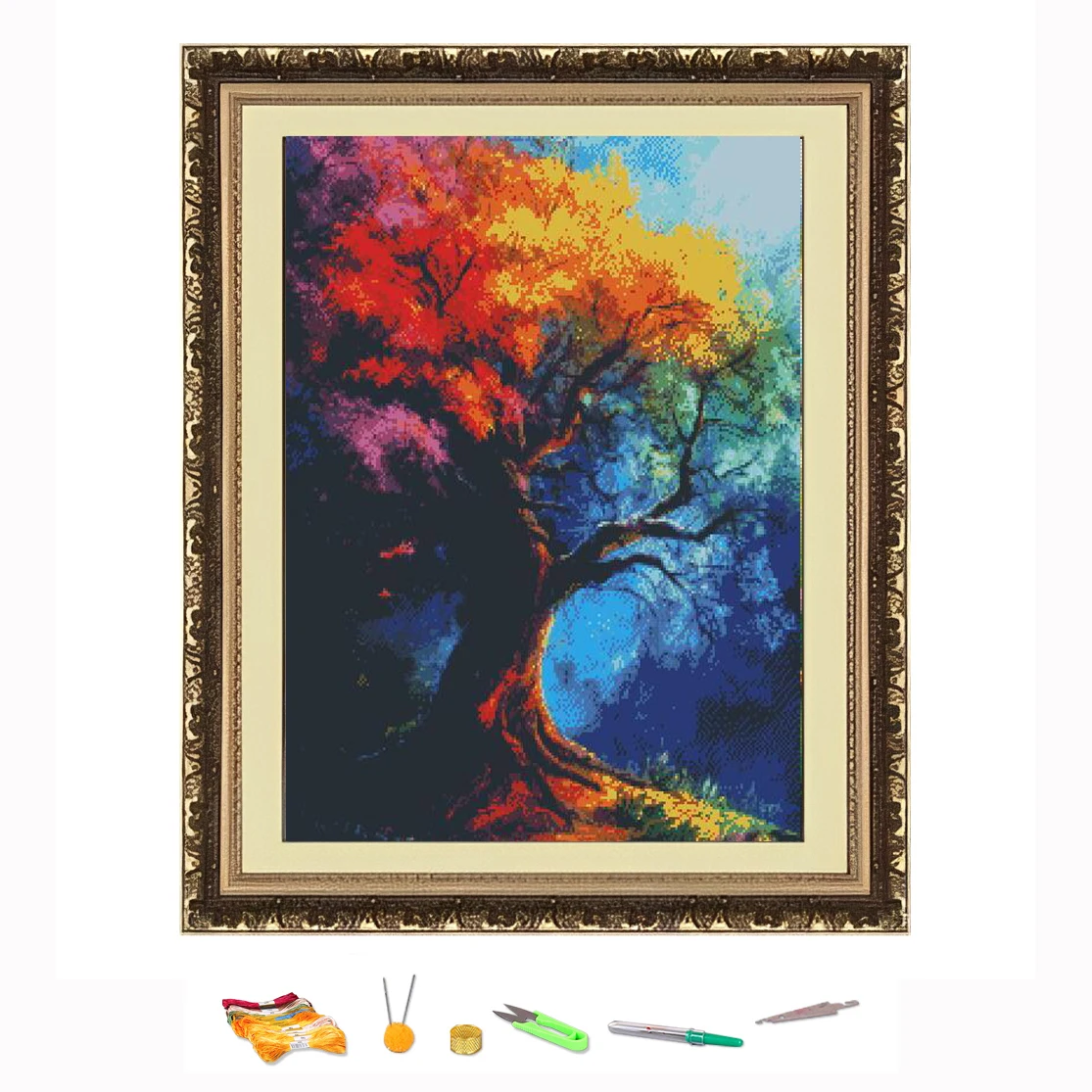 

Вышивка крестиком, цветные стволы деревьев, пейзаж, нить для рисования, набор для рукоделия «сделай сам», украшение, напечатанный на Canva 11CT