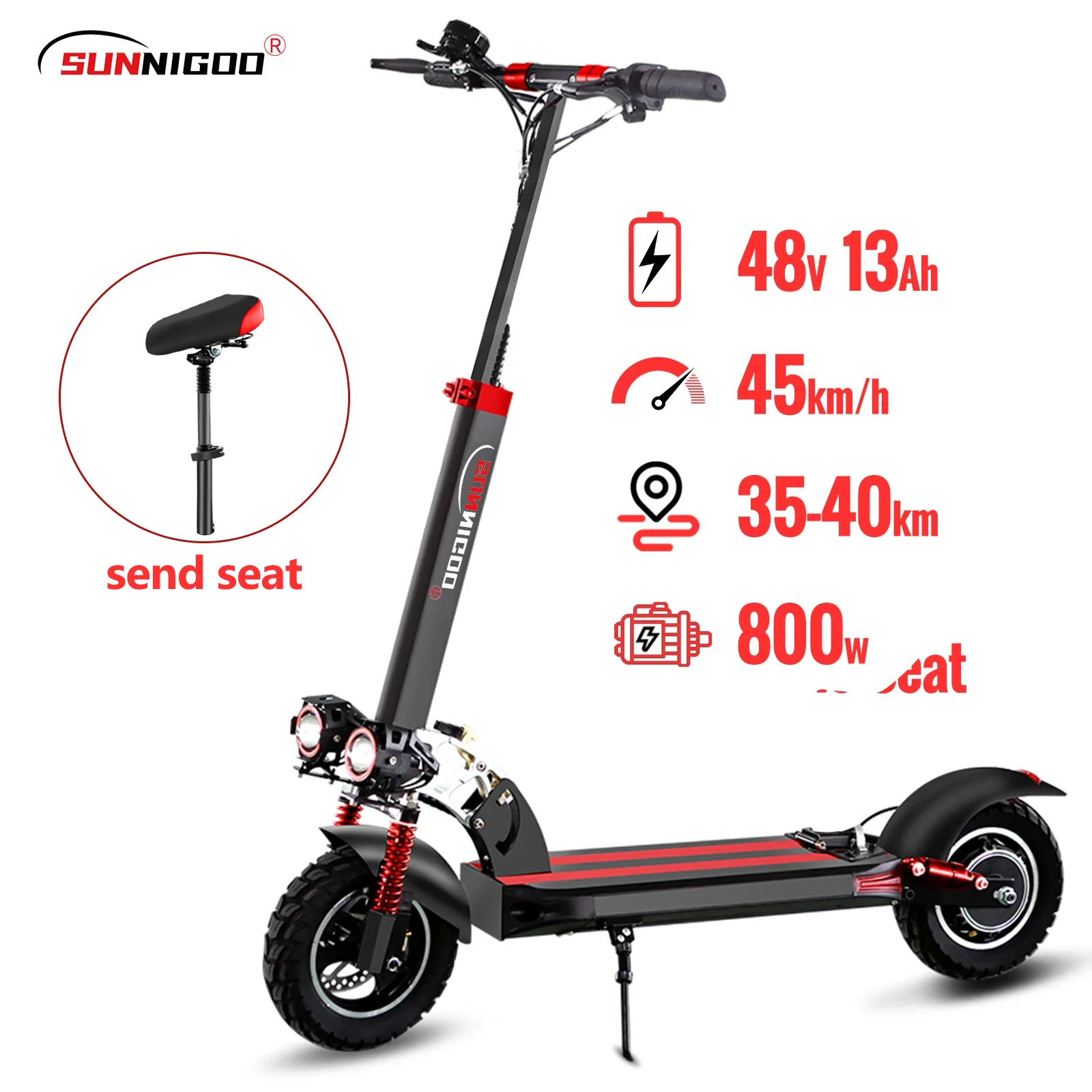 Stalnigoo-Trottinette Électrique Pliable pour Adulte, 10 Pouces, Hors Route, Batterie au Lithium 48V, Vitesse Maximale 45 km/h, Siège Parfait