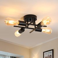 Ceiling Lamp,E27 Black Semi-Flush Mount Industrial Ceiling Lamp,4 Lights Vintage Ceiling Light for Bedroom(Bulb not included)