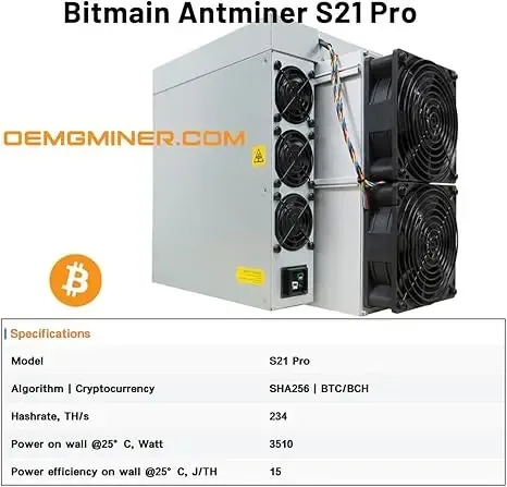 NEUER Bitmain S21 Pro 234Th 3510w Miner Asic Miner mit Garantie