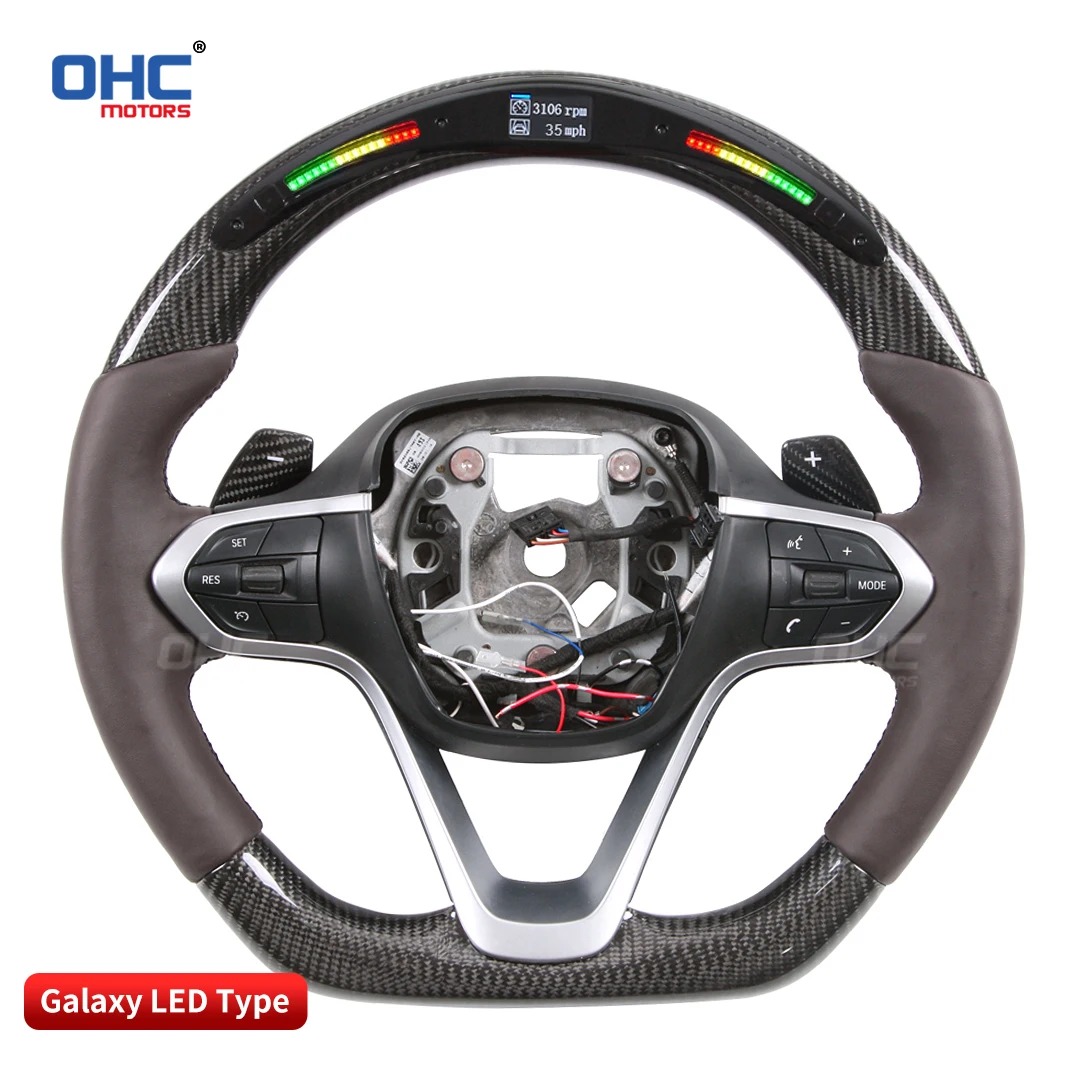 OHC Motors 100% Real Carbon Fiber Leather Alcantara Race Car LED Perfromance Display Steering Wheel Compatible For BMW I8