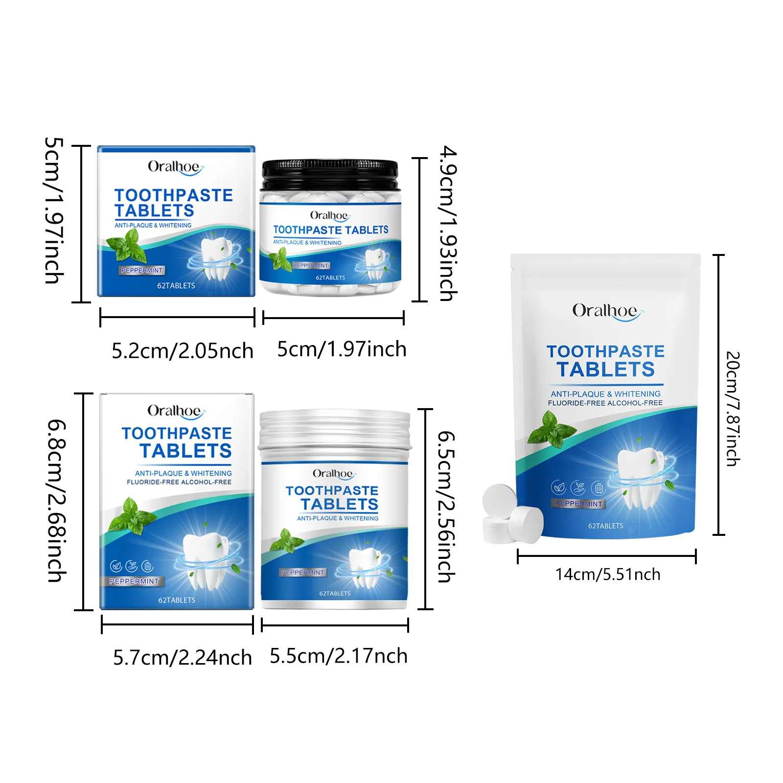 Oralhoe 62 قطعة أقراص تبييض الأسنان عن طريق الفم نظيفة غسول الفم إزالة البقع الصفراء التنفس الطازج نكهة النعناع معجون الأسنان الصلبة #6