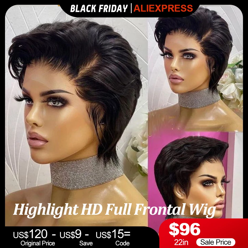 

Short Straight Pixie Cut 13*4 HD Lace Frontal Human Hair Wig Preplucked For Black Women Transparent Lace Closure Short Bob Wig