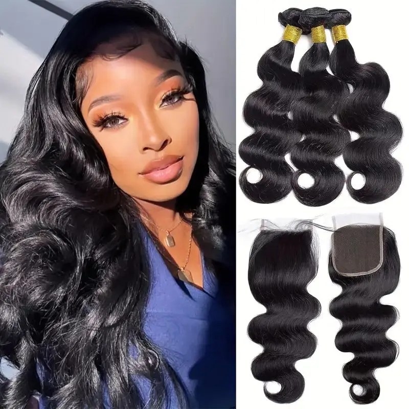 

Body Wave Bundles With Closure Human Hair 100% Unprocessed Malaysia Human Hair Bundles With 4x4 Lace Closure Natural Color